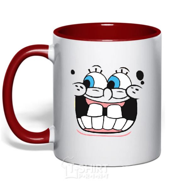 Mug with a colored handle SPUNCH BOB screaming face red фото