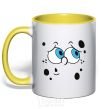 Mug with a colored handle SPUNCH BOB thinking face yellow фото