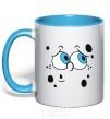 Mug with a colored handle SPUNCH BOB thinking face sky-blue фото