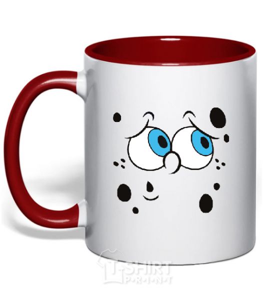 Mug with a colored handle SPUNCH BOB thinking face red фото