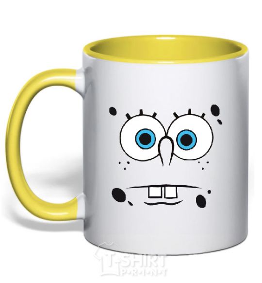 Mug with a colored handle SPUNCH BOB horny face yellow фото