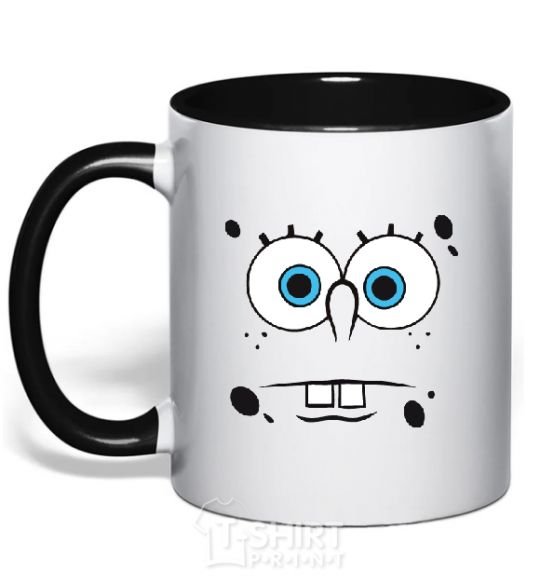 Mug with a colored handle SPUNCH BOB horny face black фото