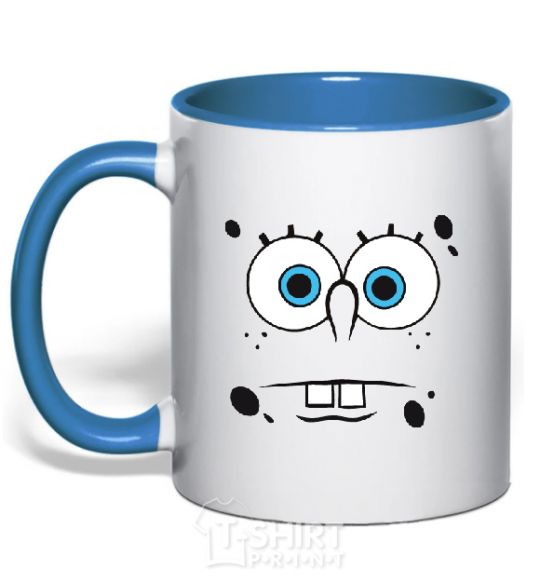 Mug with a colored handle SPUNCH BOB horny face royal-blue фото