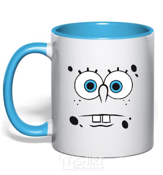 Mug with a colored handle SPUNCH BOB horny face sky-blue фото