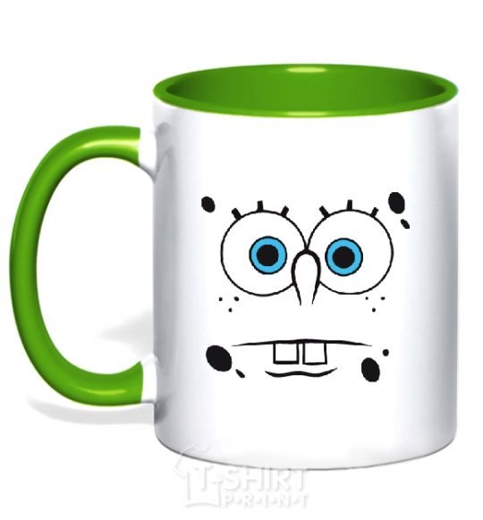 Mug with a colored handle SPUNCH BOB horny face kelly-green фото