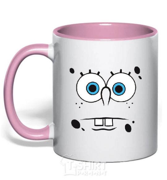 Mug with a colored handle SPUNCH BOB horny face light-pink фото