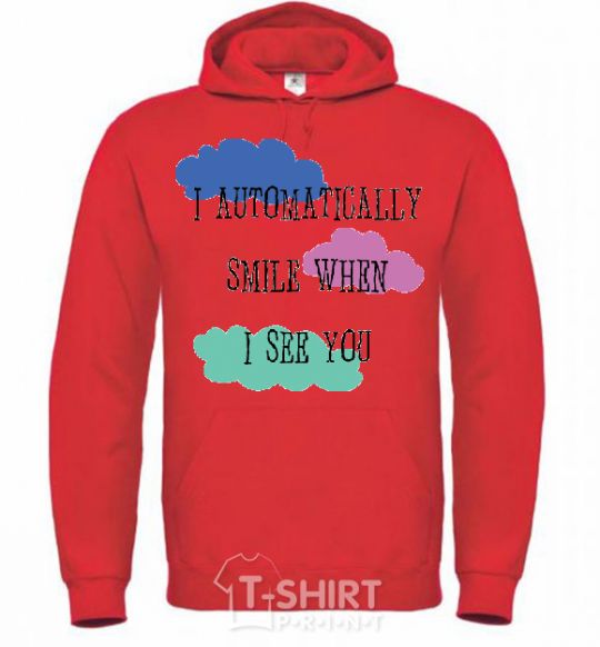 Men`s hoodie I AUTOMATICALLY SMILE... bright-red фото