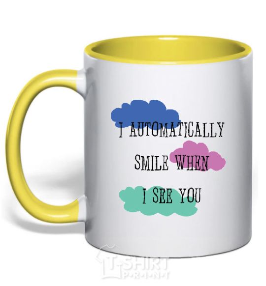 Mug with a colored handle I AUTOMATICALLY SMILE... yellow фото