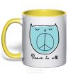 Mug with a colored handle PEACE TO ALL yellow фото