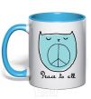 Mug with a colored handle PEACE TO ALL sky-blue фото