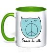 Mug with a colored handle PEACE TO ALL kelly-green фото