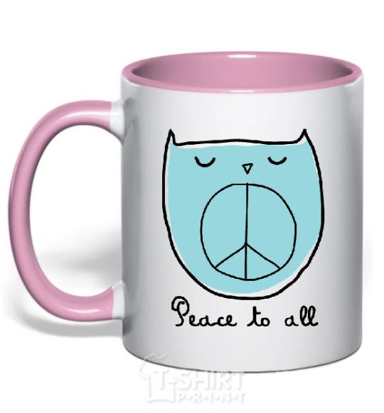 Mug with a colored handle PEACE TO ALL light-pink фото