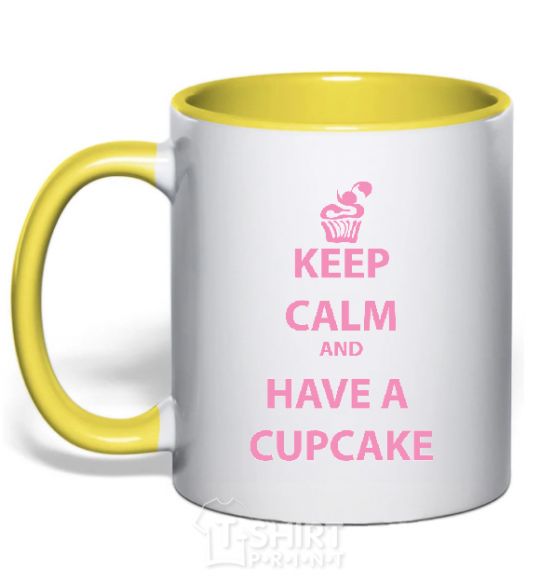 Чашка с цветной ручкой Keep calm and have a cupcake Солнечно желтый фото