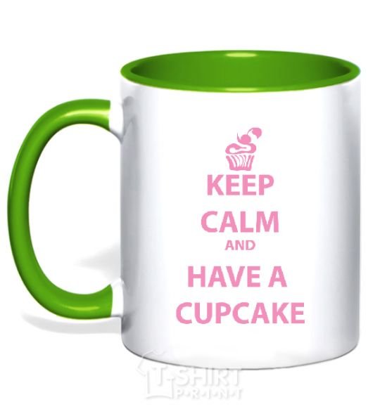 Чашка с цветной ручкой Keep calm and have a cupcake Зеленый фото