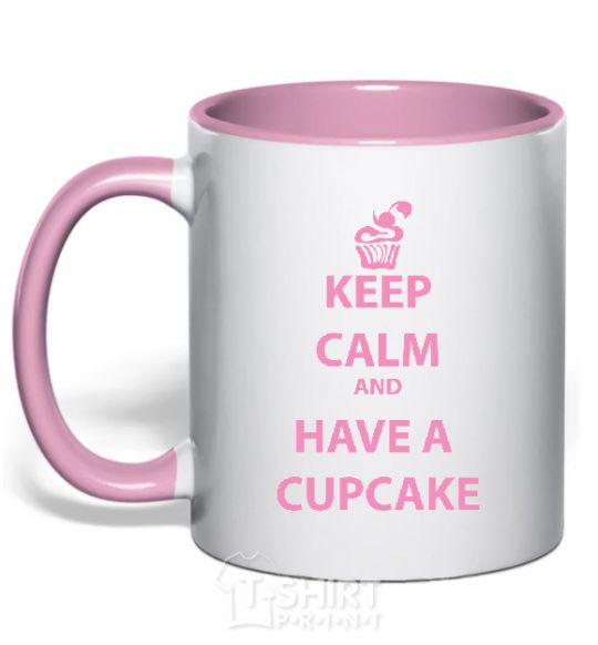 Чашка с цветной ручкой Keep calm and have a cupcake Нежно розовый фото