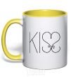 Mug with a colored handle KISS with heart yellow фото