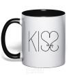 Mug with a colored handle KISS with heart black фото