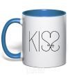 Mug with a colored handle KISS with heart royal-blue фото