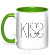 Mug with a colored handle KISS with heart kelly-green фото