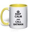 Mug with a colored handle Keep calm and call a Batman yellow фото