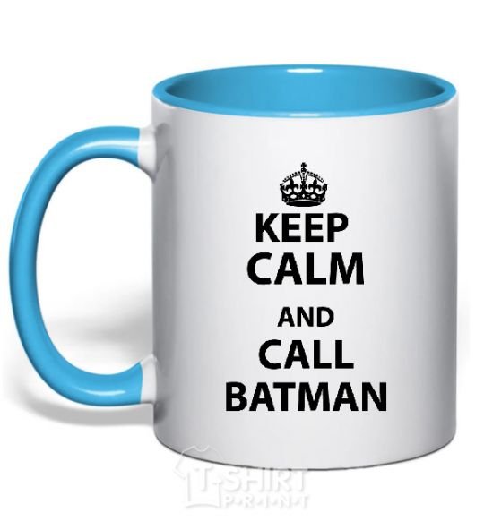 Чашка с цветной ручкой Keep calm and call a Batman Голубой фото