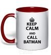 Mug with a colored handle Keep calm and call a Batman red фото