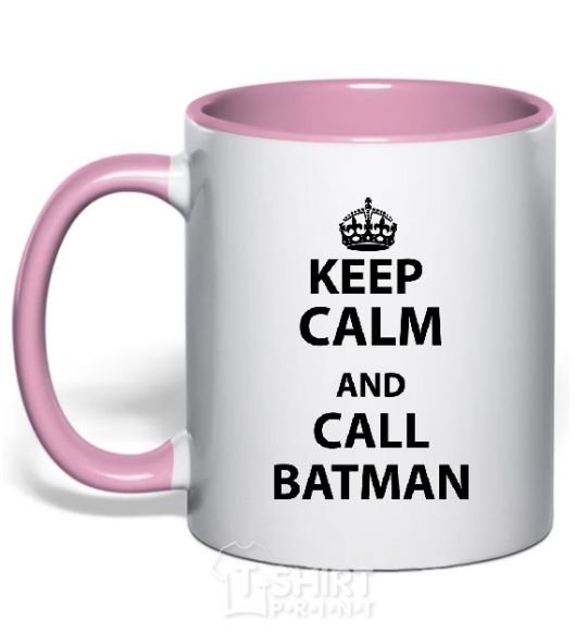 Mug with a colored handle Keep calm and call a Batman light-pink фото