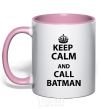 Mug with a colored handle Keep calm and call a Batman light-pink фото