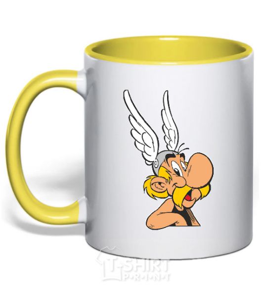 Mug with a colored handle ASTERICS yellow фото