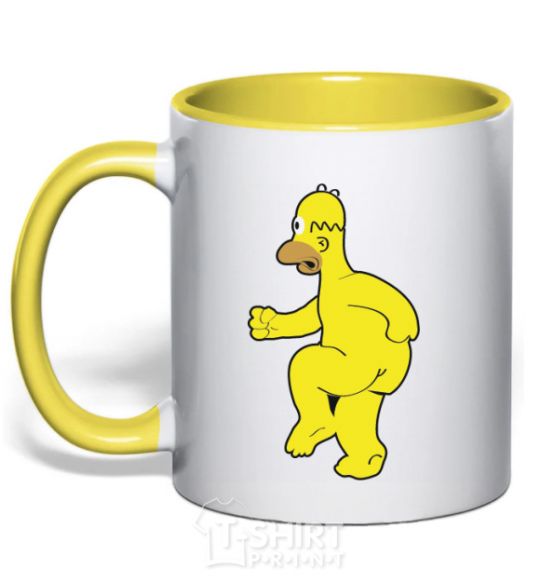 Mug with a colored handle Homer's naked yellow фото