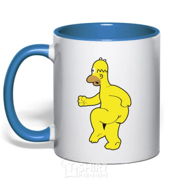 Mug with a colored handle Homer's naked royal-blue фото
