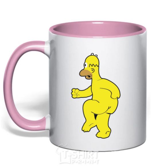 Mug with a colored handle Homer's naked light-pink фото