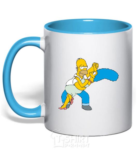 Mug with a colored handle BART WITH WIFE sky-blue фото