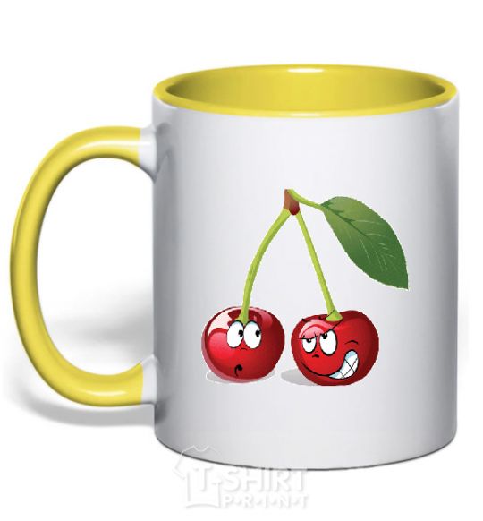 Mug with a colored handle CHERRY yellow фото