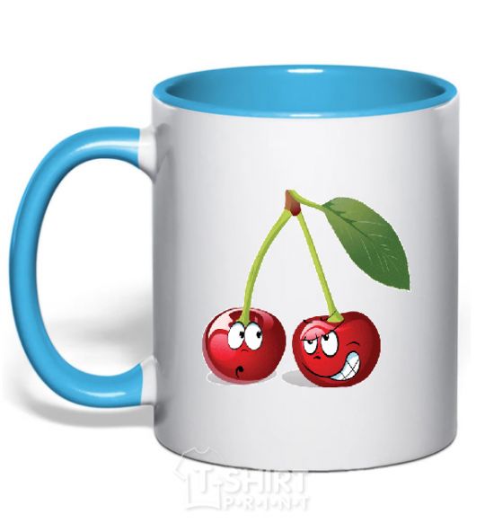 Mug with a colored handle CHERRY sky-blue фото