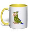 Mug with a colored handle PARROT yellow фото