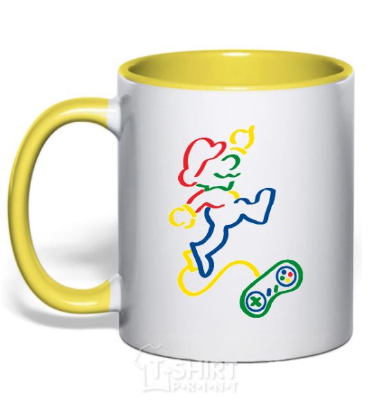 Mug with a colored handle MARIO yellow фото