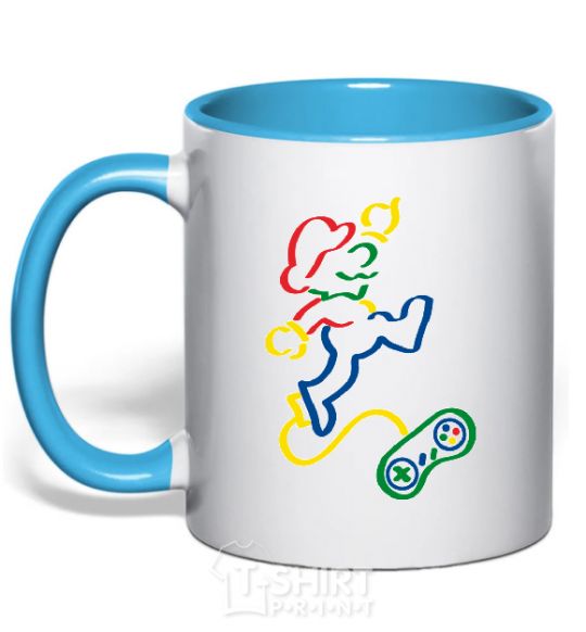 Mug with a colored handle MARIO sky-blue фото
