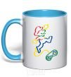 Mug with a colored handle MARIO sky-blue фото