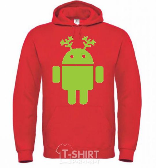 Мужская толстовка (худи) New year Android Ярко-красный фото