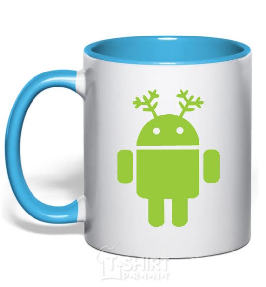 Mug with a colored handle New Year's Eve Android sky-blue фото