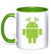 Mug with a colored handle New Year's Eve Android kelly-green фото