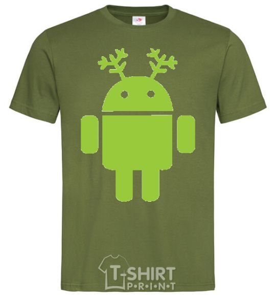 Мужская футболка New year Android Оливковый фото