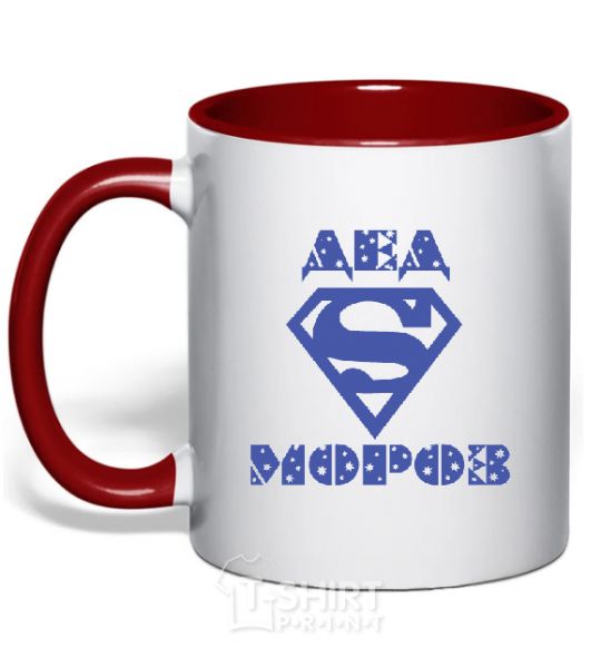Mug with a colored handle The inscription SUPER FATHER FROST red фото