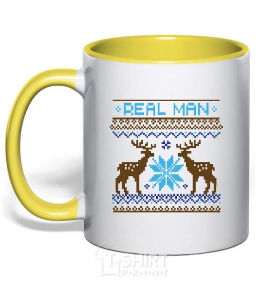 Mug with a colored handle REAL MAN yellow фото