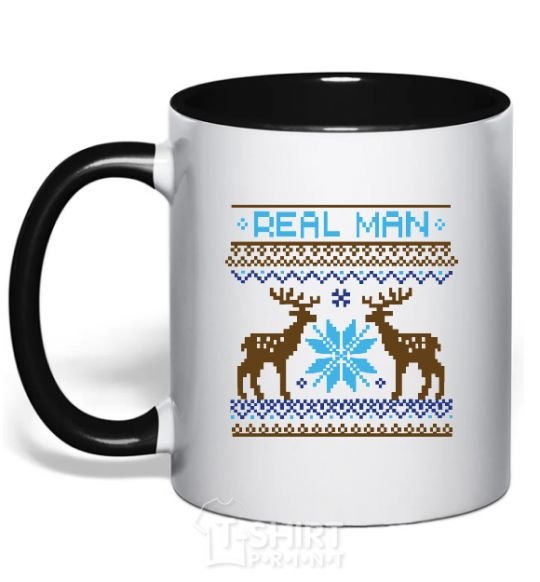 Mug with a colored handle REAL MAN black фото