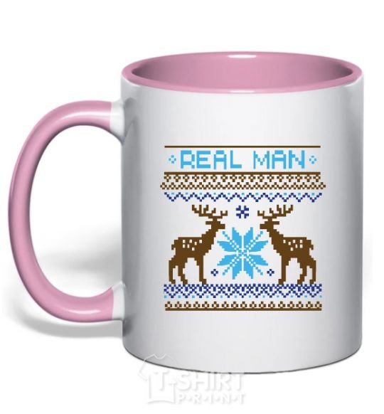 Mug with a colored handle REAL MAN light-pink фото