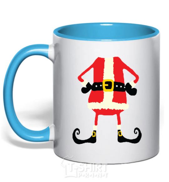 Mug with a colored handle Santa legs sky-blue фото