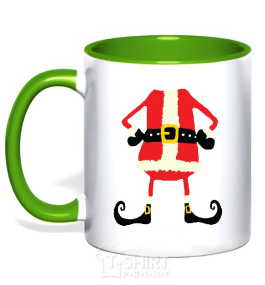 Mug with a colored handle Santa legs kelly-green фото