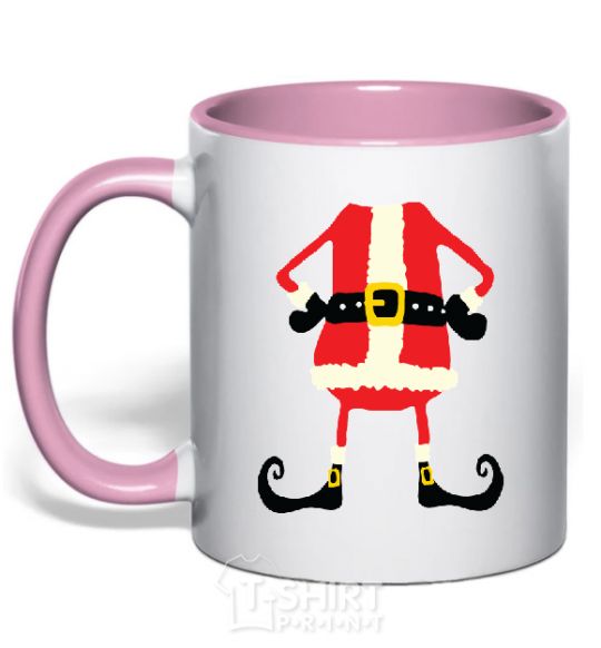 Mug with a colored handle Santa legs light-pink фото
